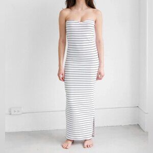 NWT Brunette the Label Ribbed Stripped Tube Strapless Maxi Dress Sz M/L
